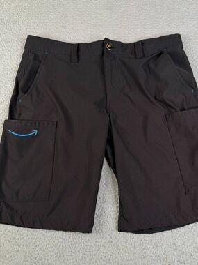 AMAZON Shorts Mens Large Black Cargo Pocket Worker Driver Delivery Uniform